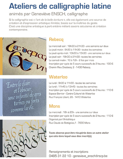 Agenda des ateliers de calligraphie...